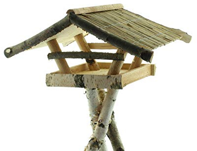 Vogelhaus Odeweg Futterhaus Vogelvilla aus Echtholz mit Dach aus Schilfrohrmatten Handarbeit