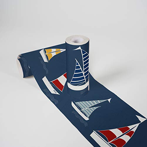 A.S. Création selbstklebende Bordüre - Papierbordüre mit kinderfreundlichen Motiven in Blau, Rot und Gelb - auf 5,00 m x 0,15 m je Rolle