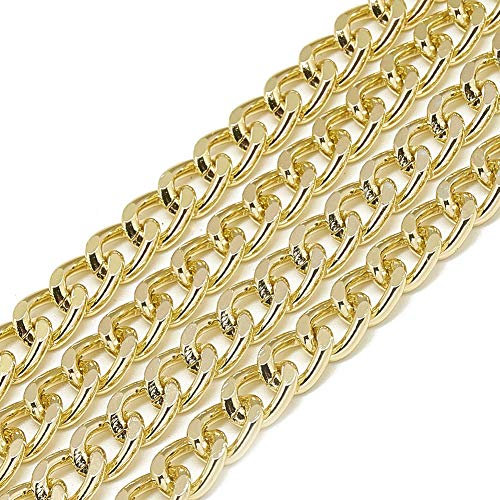 Cheriswelry 16.4FT Aluminum Curb Chain Golden Unwelded Cross Chains Twist Link 9x7mm for Jewellery Necklace Making