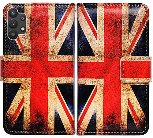 Bcov Schutzhülle für Samsung Galaxy A32 5G 2021, Retro-Union Jack-Flagge, Leder, Klappetui mit Kartenschlitzen, Ständer
