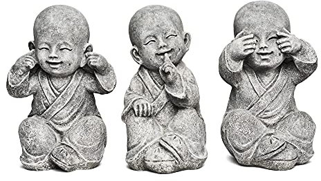 stoneandstyle Steinfigur 3er Set Shaolin Mönche Nichts sehen, Nichts hören, Nichts Sagen, Steinguss Frost- und wetterfest