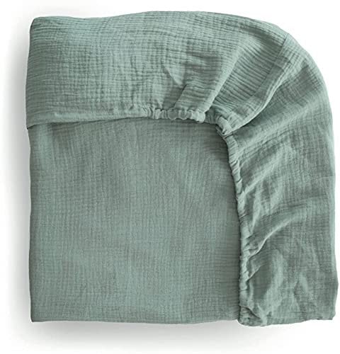 mushie Extra weiches Musselin-Spannbetttuch für Kinderbett, atmungsaktiv, 100% Baumwolle, elastische Ecken, vorgewaschen, 71 cm x 132 cm (Roman Green, Medium)