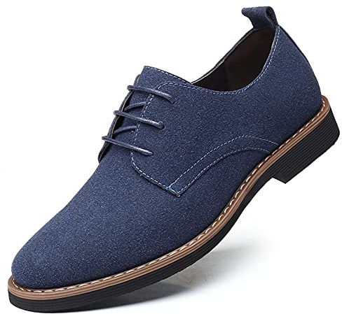 Men's Suede Leather Oxford Shoes Classic Lace Up Business Casual Shoes Blue 9.5
