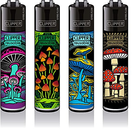 Clipper Classic Large/Micro Feuerzeuge Verschiedene Motive Neue Serie 4er Set + DHB (Shrooms #5)
