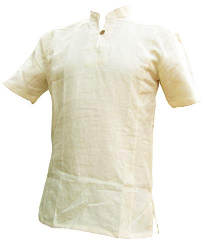 PANASIAM Fischerhemd Herren - leichtes Sommerhemd - Henley Shirt kragenlos | aus Hanf gewebt, Fisherman Shirt, mit Holzknopf, ohne Kragen, für Alltag, Urlaub und als Mittelaltershirt, Langarm & Kurzarm