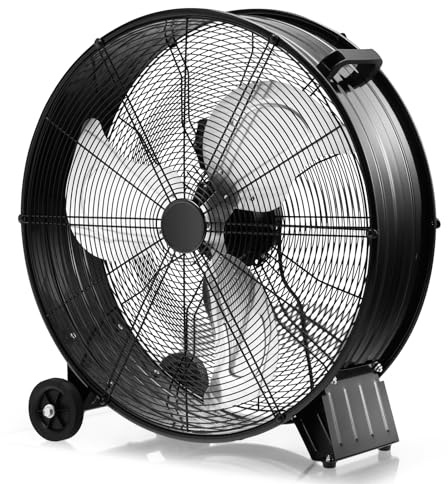 GOPLUS Ventilador Industrial 180W, Ventilador de Suelo de Diámetro 65CM, Viento de Pie con 3 Velocidades, Viento Potente con Asa y 2 Ruedas de Transporte, Botón de Ajuste, Mango Lateral (Negro)