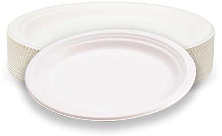 Platos Desechable Vajilla Ecológica y Biodegradable 50 piezas,Platos Caña de Azúca Blanca Desechables Extrafuertes Oval 32cm para Fiestas,Camping,Picnic,Barbacoas