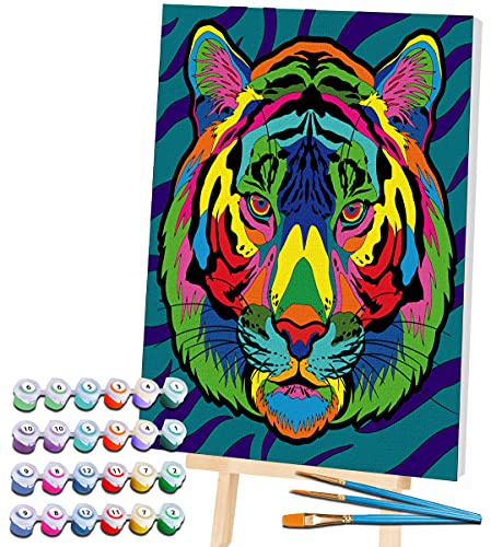 Splat Planet Tiger Malen nach Zahlen gerahmt, fluoreszierende Neonfarbe, Malen nach Zahlen, Malen nach Zahlen, Malen nach Zahlen, Malen nach Zahlen für Erwachsene, Kinder, Malen nach Zahlen, 30 x 40