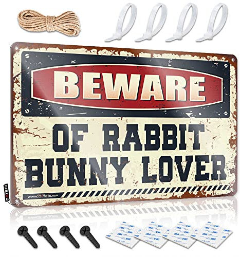 CakJuice Cartello di avvertimento per cantiere, attenti al coniglietto di coniglio, amante del metallo, cartello in latta protetto, cartello per portico autunnale (dimensioni: 20 x 30 cm)