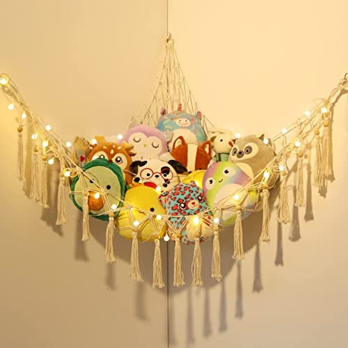 VISATOR Spielzeug-Hängematte zur Aufbewahrung von Kuscheltieren, Teddy-Hängematte, Makramee, Boho-Teddybär-Aufbewahrungshängematte, Plüschtier-Aufbewahrungsnetz, Stofftier-Netz, Hängematte für Teddys,