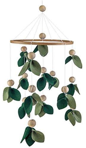GLITZFAS Babybett Mobile Windspiel Rassel Spielzeug, Blatt Baby Mobile Neugeborenen Kinderzimmer Bettglocke, Holz Ornament Geschenk für Baby Mädchen oder Jungen (Grün)