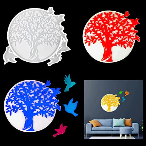 Zayookey Albero Della Vita Stampi in Resina, Grandi Albero Della Vita e Colibrì stampo in silicone, Tree of Life Resin Molds per DIY Artigianato, Stampi Epossidica per Decorazioni Parete (Bianco)