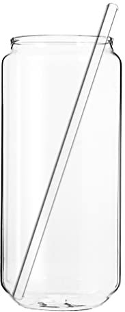 RAKUTE 1 juego de vasos for beber, vasos de cristal con forma de lata con vaso de pajita, vasos de cóctel, cerveza, whisky, vasos de café helado, vasos de agua for el hogar, bar, cocina, 550 ml Jarra