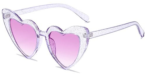 DEZ 1Pc Sonnenbrille Damen,Retro Herz Sonnenbrille - Vintage Damen Sonnenbrille Herzform Mit Schutz Hippie Herzbrille Aesthetic Heart Glasses,Junggesellenabschied Frauen,Sonnenbrille Vintage(Lila B)
