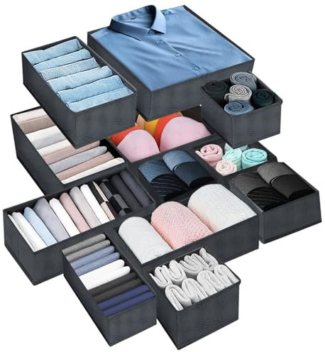 NINGESHOP 13 Pcs Boites de Rangement, Boite Organisateur Tiroir,Boite Rangement Vetement en Non-tissé, Ouvertes de Organisateur Armoire, Pliable et Respirant(Gris)