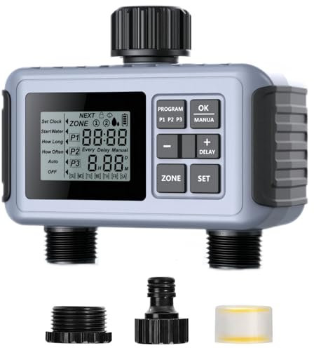 Shrivee Irrigation Computer 2 Salidas, Programador automático de riego de Jardines/Pantalla LCD/Bloqueo de niños/Retraso por Lluvia/riego Manual