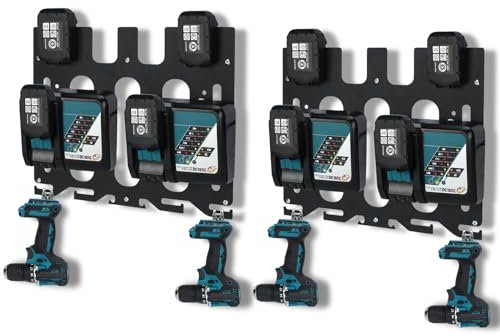 TOPOWN 3 en 1 - Support mural pour batterie Makita 18 V 14,4 V - Chargeur et visseuse sans fil - 4 pièces - Support pour batterie et visseuse sans fil - Commande dans l'atelier et le garage