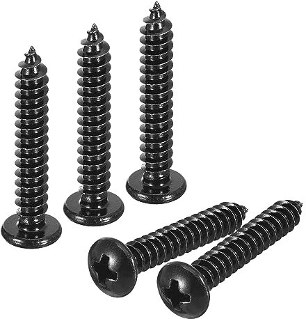 QUARKZMAN 5mm x 30mm Phillips Poêle Tête Autotaraudeuse Vis Cruciforme, 50pcs - 304 Inox Acier Rond Tête Bois Vis Complet Filetage Vis à Bois Torx (Noir)
