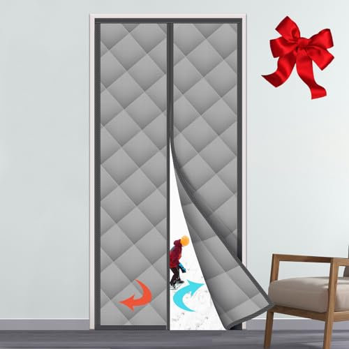 Ceblish Rideau de protection thermique magnétique pour portes, rideau de protection thermique, coupe-vent, imperméable, protection contre le froid, adapté aux animaux domestiques, gris (90x210)