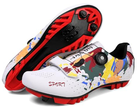 Hixingo Fahrradschuhe Herren Damen, Bunte Graffiti Drucken MTB Radsportschuhe Mountainbike Schuhe Sneaker Atmungsaktive Outdoor-Radschuhe Fahrrad Spin MTB Schuhe