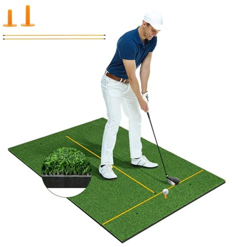 COSTWAY Golf Abschlagmatte, 152 x 92cm Golf Übungsmatte inkl. 2 Gummi-Tees und 2 Ausrichtungsstäbe, Golfmatte mit 6 Abschlagpositionen, für Indoor und Outdoor (152 x 92cm, 27mm)