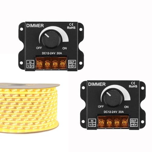 YOUNLEN Regulador de luz LED de 2 unidades, controlador de atenuación DC 12V-24V 30A PWM,interruptor de encendido/apagado de ajuste de la perilla del atenuador(negro)