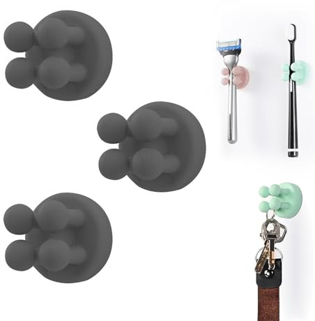 Zayin Silicone Toothbrush Zahnbürstenhalter Rasiererhalter Multifunktions-Haken Wasserdicht Selbstklebend Zahnbürstenhaken Stopfenhalter (3 Stück Schwarz)