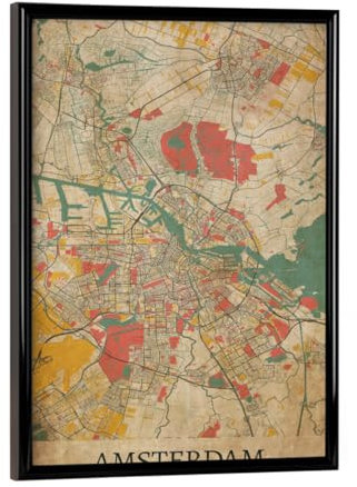 artboxONE Poster mit schwarzem Rahmen 18x13 cm Städte/Amsterdam Amsterdam Vintage Stadtplan - Bild Amsterdam