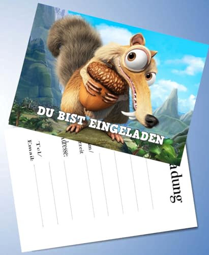VSW 12 Einladungskarten & 12 Umschläge für Geburtstag Partys und Kindergeburtstag Ice Age Nr. 15
