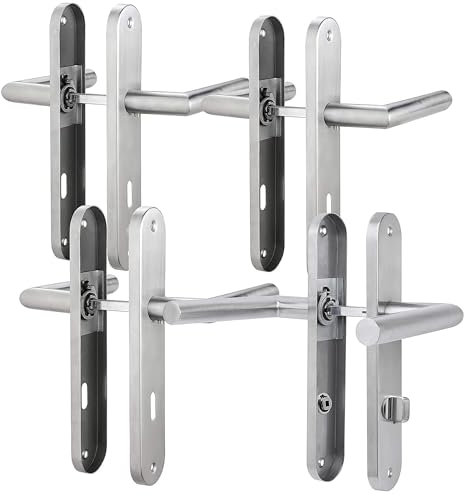 AwmnSrman 3er-Türgriffe Innentüren BB Türklinke +1 WC Badezimmer Türschloss Moderne Edelstahl 8 Türklinken & 8 Langschilder Silber (225 * 40MM)