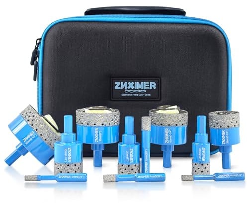 Tile Hole Cutter Set, ZNXIMER Diamond Drill Bits, 11pcs Tile Drill Bits Set 6mm-65mm for Glass, Porcelain, Ceramic, Granite, Marble, Stone and More Drilling
