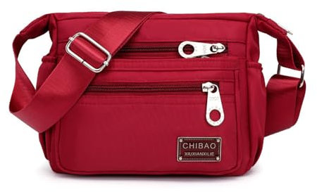 Throushine Hiziel Vielseitige Crossbody-Tasche aus Nylongewebe (ROT)
