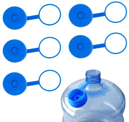 5-Pack 5-Gallon Water Jug Caps - Food-Grade Silicone Reusable Replacement Lids for 55mm Standard/Screw/Crown Top Water Dispensers - Leak-Proof Covers Compatible with 3 & 5-Gallon Water Bottle
