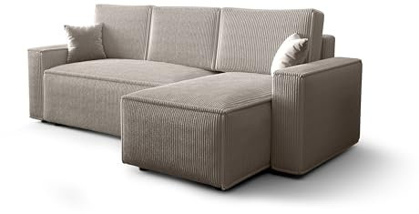 ALTDECOR Ecksofa mit Schlaffunktion und Bettkasten Corner Sofa Bett Eckcouch Couch L-Form Schlafcouch Ausziehbar Wohnlandschaft Schlafsofa Cauchsofa - BALLARO L - 237x140x90cm Creme