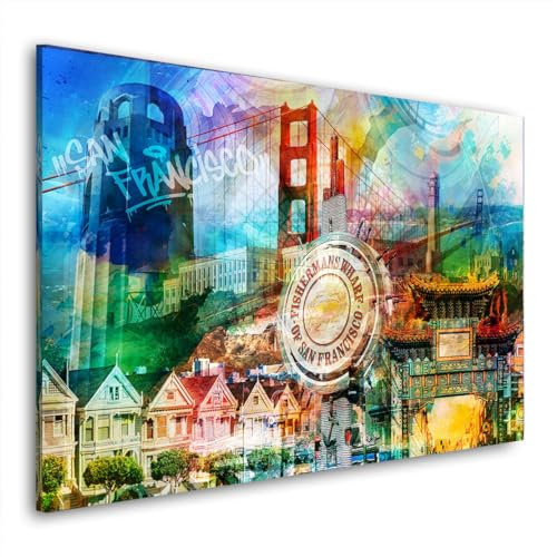 San Francisco Pop Art USA Wandbild Leinwandbild Kunstdruck XL Wanddeko Größe 60x40x2cm