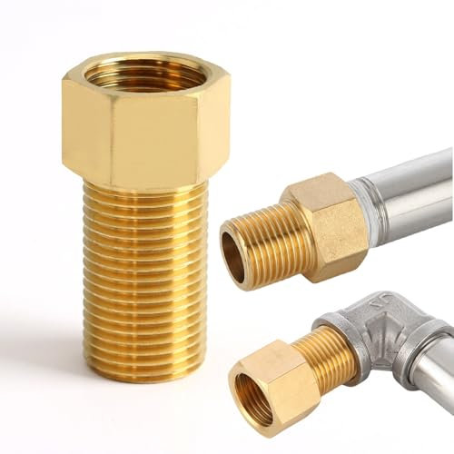 Brass Threaded Pipe Fitting, 1/2 PT Male x 1/2 PT Female Coupling Adapter Bsp Pipe Wall Thread Extension Brass Tap Extender 50 mm Hex Plumbing Fittings Nipple Connector for Air Fuel Water Pipe