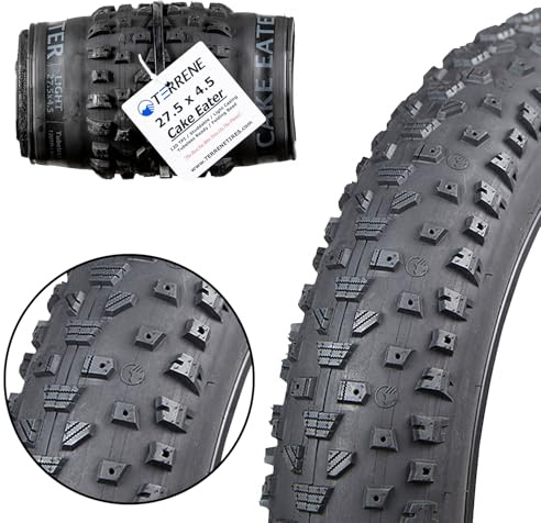 Fat Bike Tire by Terrene - Cake Eater Light 27.5x4.5 Inch Tubeless, Fast Rolling, Stud Capable Fat Tire for Snow, Ice Traction - All Season Bike Accessory for Fat Tire Bikes and E-Bikes with 120 TPI