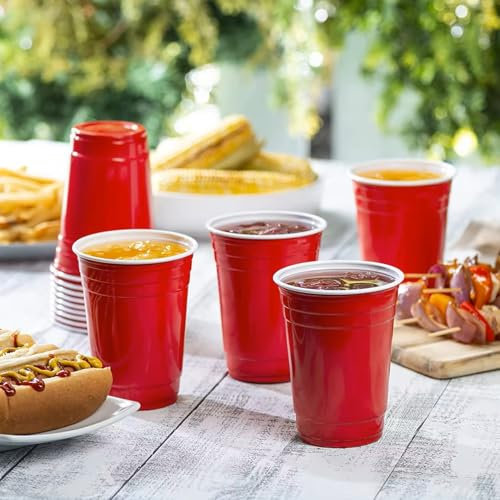 Cup King Must Buy x50 16oz Gloss RED Premium American Party Ping Pong Drinking Cups - Reusable Elegant Design Ideal for Parties, BBQ, Weddings - Odorless & Shatter Proof - PP (Better Material)