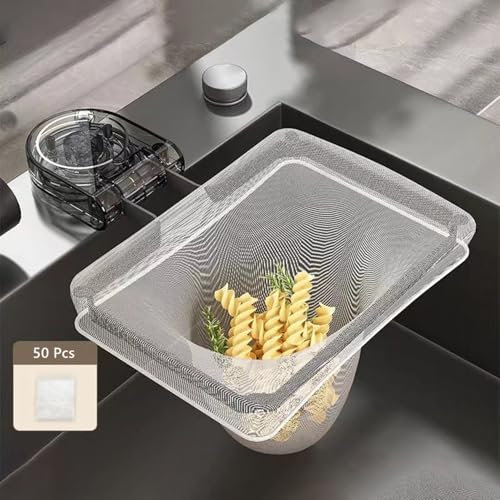 Wagoodter Cuisine Tamis de vidange avec ventouse Tamis d'évier pliable Tamis d'évier avec sacs à mailles filtrantes Porte-serviettes pour cuisine et salle de bains (Noir Transparent(1+50))