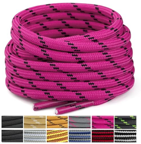Stepace Lacets Ronds pour Bottes [2 Paires] Lacets Renforcés et Résistants pour Bottines, Chaussures de Randonnée, Chaussures de Travail Hot Pink Black-120(Dots)