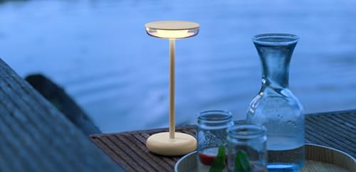 Brilliant LED Tischlampe für Innen & Außen | 22 cm Höhe, Ø 11 cm | Outdoor Tischleuchte in taupe mit Touch-Dimmer | mobil/kabellos/portable | per USB aufladbar/Akku | 200 lm & 3000 Kelvin