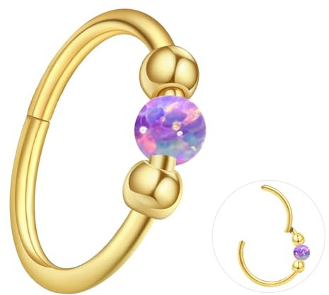 ESHIONER G23 Titan Nasenpiercing Ring Nasenring Piercing Ohr Septum Piercing Helix Ring Nostril Tragus Conch Clicker lippenpiercing 18G 8MM Hypoallergen Gold Lila Opal Nose Ringe für Damen