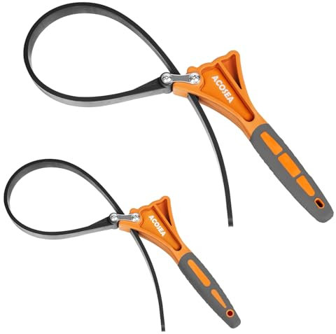 ACOSEA Gurtschlüssel, Ölfilterschlüssel mit Durchmesser 15,2 cm und 10,2 cm, robustes Gummiband, verstellbarer Schraubenschlüssel als Glasöffner, Wasserfilter, Sanitär, Waschbeckenschlüssel,
