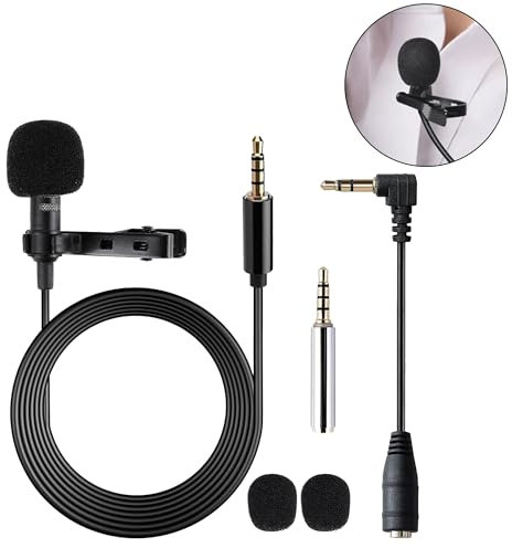 Lavalier Microphone, Clip-On Microphone Omnidirectional Mini Lapel Mic wired phone microphone with 1.5m 3.5 mm Connector for Gaming Recording Interview Video Conference Podcast Voice Dictation Phone
