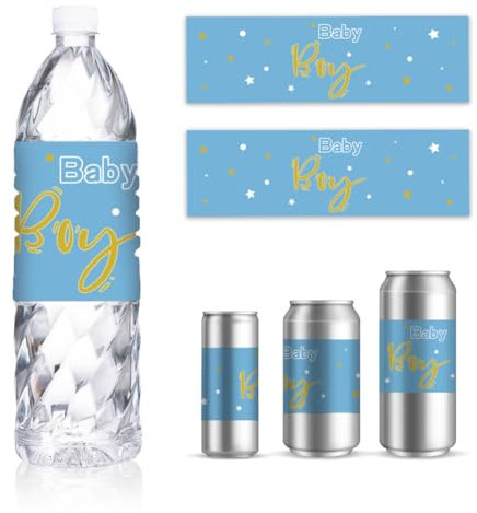 GOMAKERER 30 fogli Etichette per Bottiglie D'Acqua per Baby Shower, Adesivo con Tema Neonato Blu D'Acqua Etichetta Personalizzata Bottiglia D'Acqua Potabile per Festa Matrimonio, 8.5x2.5 pollici