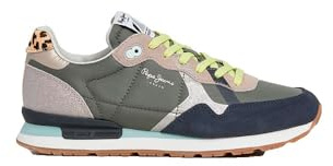 Pepe Jeans Women's BRIT Glitter W Sneak, Green Casting Green, 4 UK