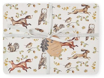 Cooksmart Forest Fable Cork Placemats, Set of 4 Table Mats | British designed, woodland animal print, heat resistant, durable construction, easy wipe clean, dining protection