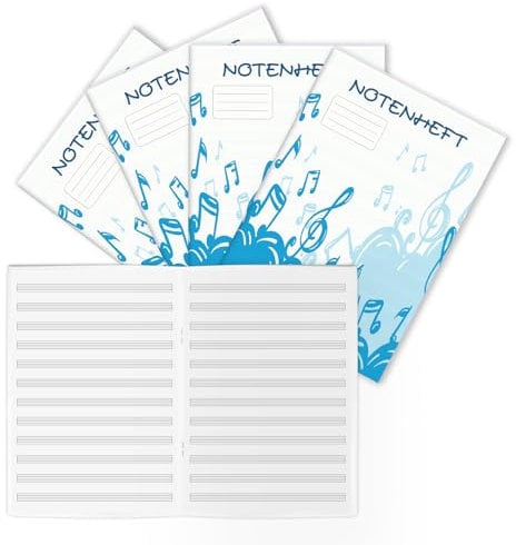 BEIMEIII 4 Stück Notenheft A4 Lineatur 14 Schulheft mit 12 Notenzeilen 32 Blatt Notenlinienheft Leere Notenblätter Musikheft für Schulen Musikinstitutionen Frau Mann Kind Blau