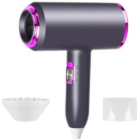Sèche-Cheveux, 2400W Ionique Portable Sèche-Cheveux, Sèche-Cheveux Avec 3 Chauffage/2 Vitesses avec Buses, Professionnel Léger Sèche-cheveux pour Salon à Domicile Voyage Femme Enfants (Gris)