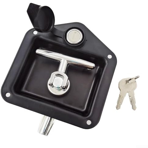 Stainless Steel Folding T-Handle Lock with 2 Keys - Security Solution for Truck Trailer Door Latch, Toolbox, Motorhome, Caravan - Easy Install, Compact Design(Black)